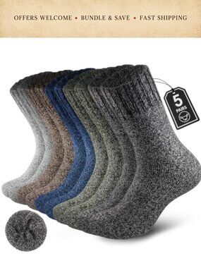 Men's Wool Blend Cushioned Crew Boot Socks 5 Pair Thermal Winter